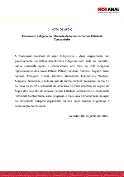 Nota de Apoio Cunhambebe